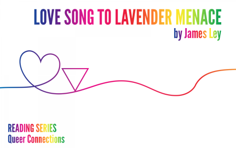 Love Song to Lavender Menace: A Rainbow colored line twists into first a heart and then an upside down triangle and then continues across the screen 