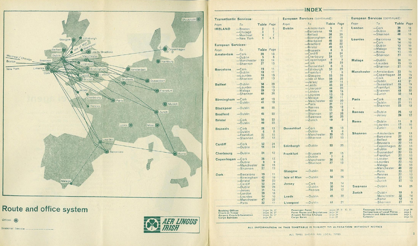 Aer Lingus flight routes in the 1970s