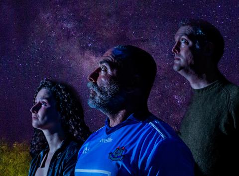 Minou Pourshariati, Andrew Criss, and Mike Dees in a promotional image for The Night Alive. Photo: Ashley Smith of Wide Eyed Studios. Digital Art: Christina Mastrull.