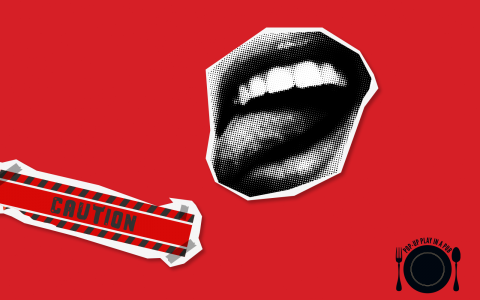 10 Dates With Mad Mary: A cut out of a woman's grimacing mouth and caution tape sit on a red background